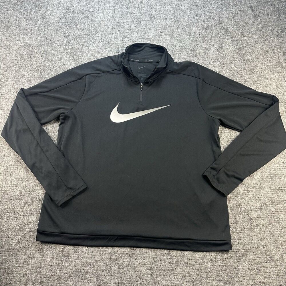 Nike Running Top Men Black Extra Large Long Sleeve Reflective Quarter Zip DriFit